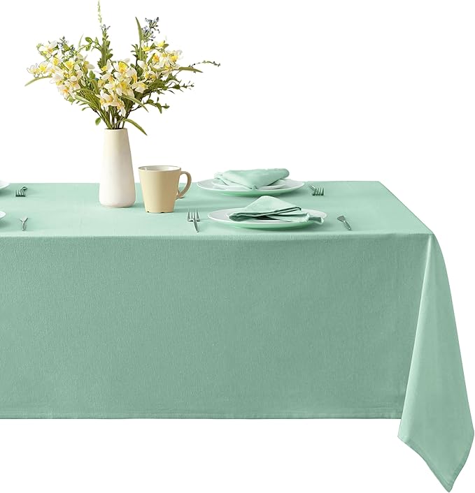Spring & Easter Holiday Charleston Water Green 52 x 70 inch Rectangle Fabric Tablecloth, Cotton Table Cover for Indoor Outdoor Dining, Machine Washable Solid Color Tablecloths for Everyday Use