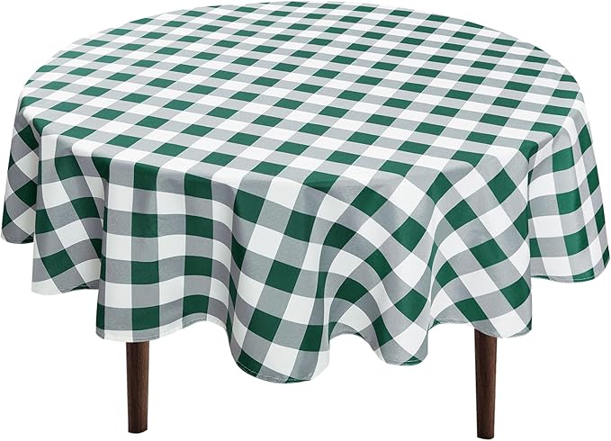 Hiasan Checkered Round Tablecloth 45 Inch for Christmas - Waterproof Stain and Wrinkle Resistant Washable Fabric Table Cloth for Christmas Dining Room Party Outdoor Picnic, Forest Green and White