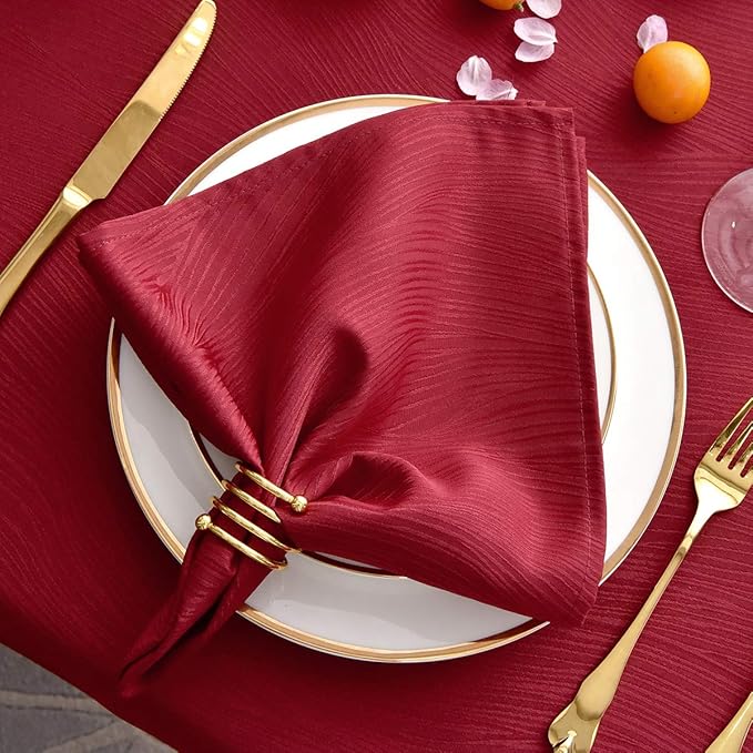 maxmill Jacquard Cloth Napkin 20 x 20 Inch Swirl Pattern Solid Washable Polyester Dinner Napkins Set of 4 with Hemmed Edges Great for Family Holiday Dinners Weddings Parties and Banquets Red