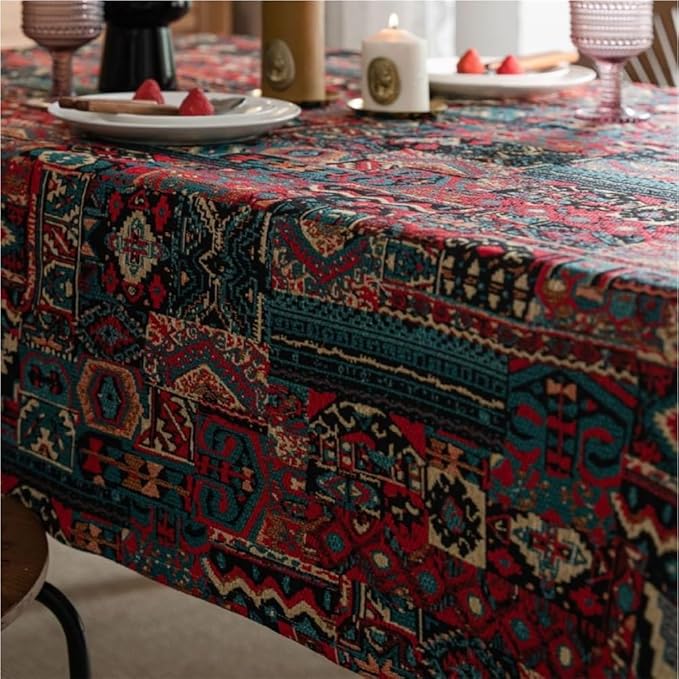 Rectangular Tablecloth Colorful Jacquard Tablecloth Double-Sided Pattern Thick Tablecloth Geometric Bohemian Style Suitable for Restaurant Camping(100 * 140cm)