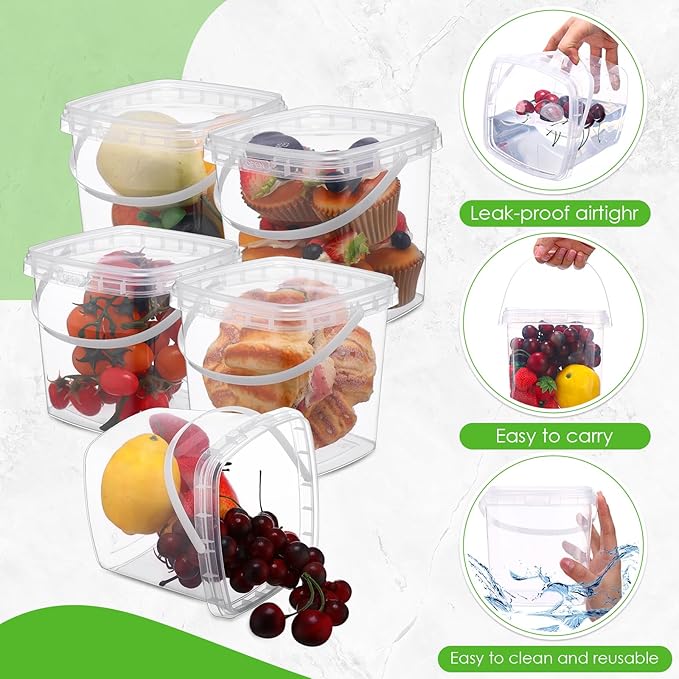 Menkxi 15 Pcs 68 oz Deli Containers with Lids and Handles Square Clear Plastic Food Storage Containers Reusable Freezer Jars for Food Storage Meal Prep Freezer Microwave Safe