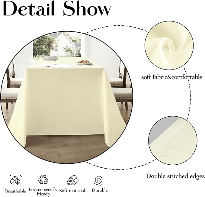 Rectangle Tablecloths 90x132 Inch 2 Pack Ivory Tablecloth for 6ft Washable Decorative Linen Polyester Table Cloths for 8ft Dining Table Banquets Buffet Parties and Wedding