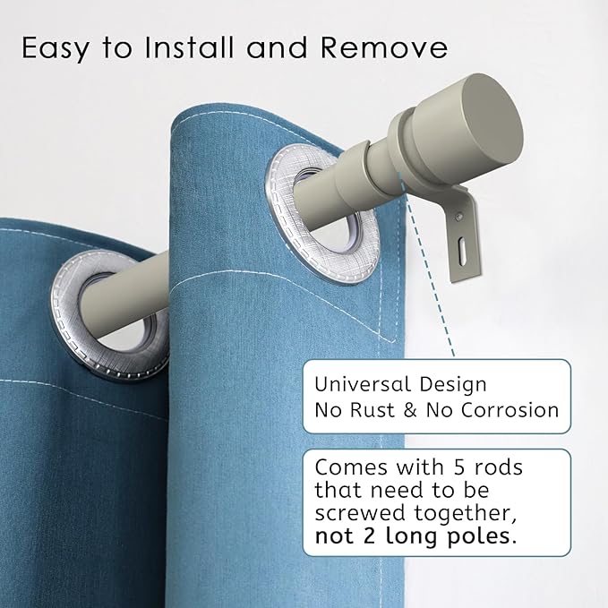 Curtain Rods for Windows 16 to 88 Inches Adjustable Length 1 Inch Diameter Window Curtain Rod with Aluminium End Cap, Brushed Nickel