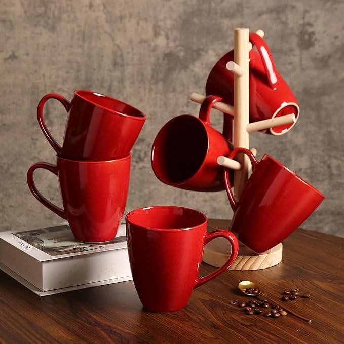 MONITO 17 OZ Coffee Mugs Set of 6, Modern Large Ceramic Coffee Mugs Set with handle for Tea/Latte/Milk/Cocoa, Funny Tea Cups for Office and Home, Engagement Gifts Red…