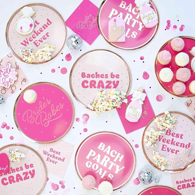 Stag & Hen Bachelorette Party Paper Plates - 12 Ct | Variety Pack with 4 Fun Phrases | Cute, Classy Disposable Tableware | Bridesmaids Favors, Decor