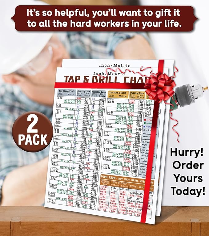 Magnetic Tap & Drill Metric Conversion Chart -8.5"x11" Guide To Metric Conversions Magnet - Tap Drill Size Chart - Comprehensive Metric Conversion Chart & Drill Hole Size Guide Accessories (Pack of 2)