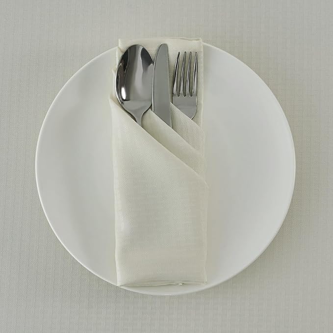 maxmill Cloth Napkins 20 x 20 Inch Weaved Texture Pattern Soft Comfortable and Luxury Serviette for Restaurant Family Dinners Weddings Parties and Banquets Set of 4 Pieces, Ivory