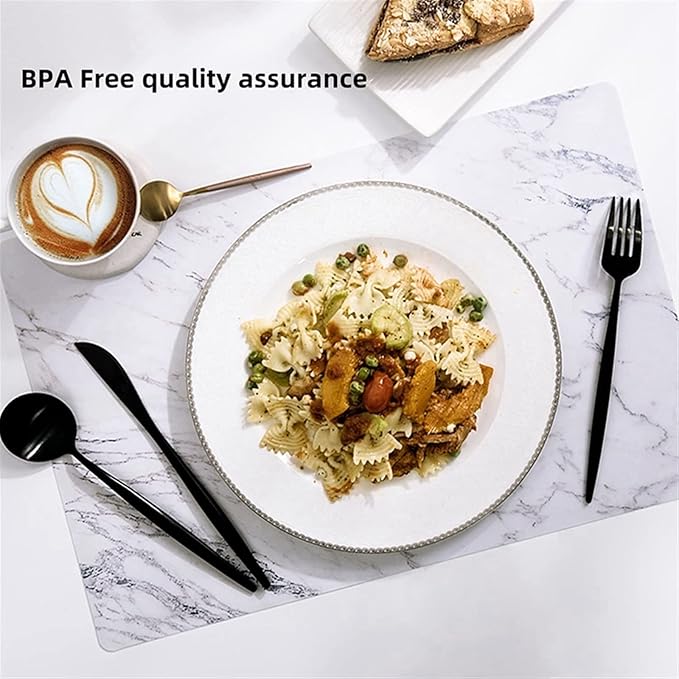 Pack of 1/4/6 Placemats White Plastic Tableware Mats Used for Tabletop Dining Protection Square Scrubbable Tablemats(P-Marble,1pcs 45x30cm)