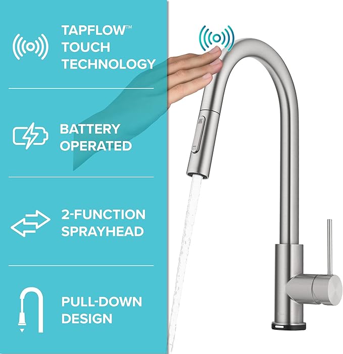 KRAUS Oletto Contemporary Single-Handle Touch Kitchen Sink Faucet with Pull Down Sprayer in Spot Free Stainless Steel, KTF-3104SFS