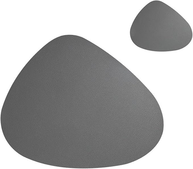 Leather Pads Nordic Creatives Dinette Mat Triangle Elliptical Waterproof Oil Insulated Dining Table Placemat and Coaster Set(Dark Gray)