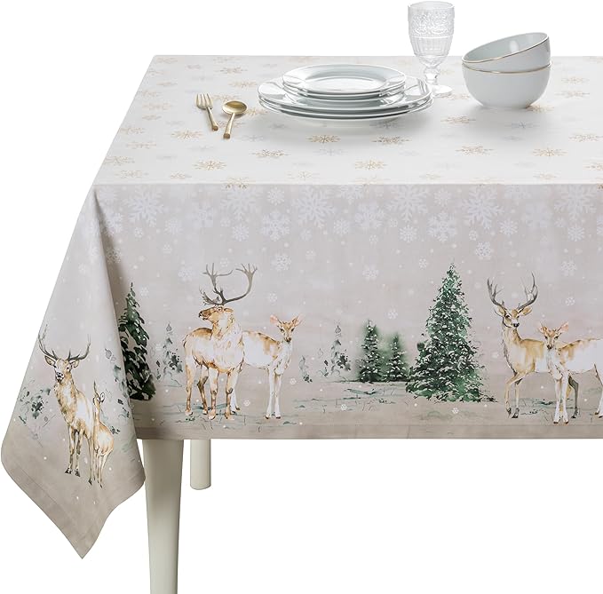 Maison d' Hermine Table Cloth Rectangle Table 100% Cotton 70 x 120 Inches Fall Tablecloth Reusable Everyday Use for Thanksgiving Christmas Decorations Dining Farmhouse Party (Deer in The Woods)
