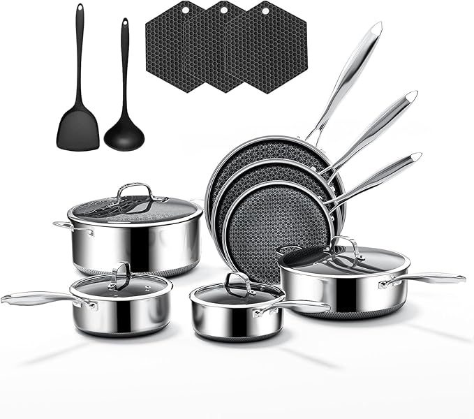 16-Piece 5 Ply Stainless Steel Cookware Set with Lids, Pots and Pans Set Non Stick, Non-Toxic, for Induction, Oven, Dishwasher Safe, RV Essentials, Kitchen Appliances