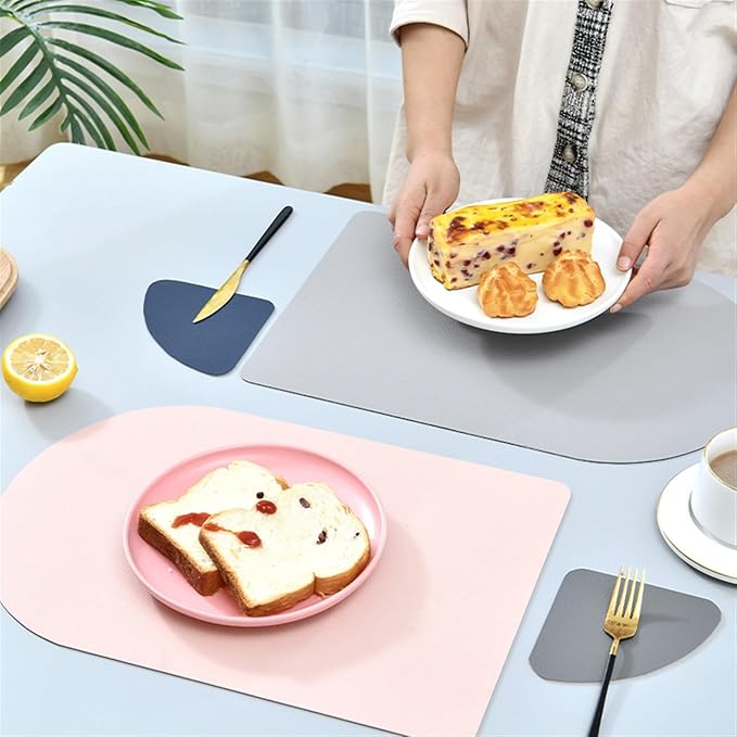 Placemat Washable Set Dual Side Tableware Pad Leather Heat Lnsulation Waterproof Non-Slip Bowl Coaster Kitchen(Brown Black Arched)