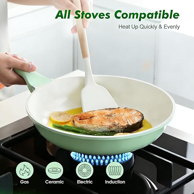SENSARTE Nonstick Ceramic Frying Pan 12.5-Inch, Healthy Non Toxic Skillet, Induction Compatible Omelet Pan with Heat Resistant Handle, PFAS-Free