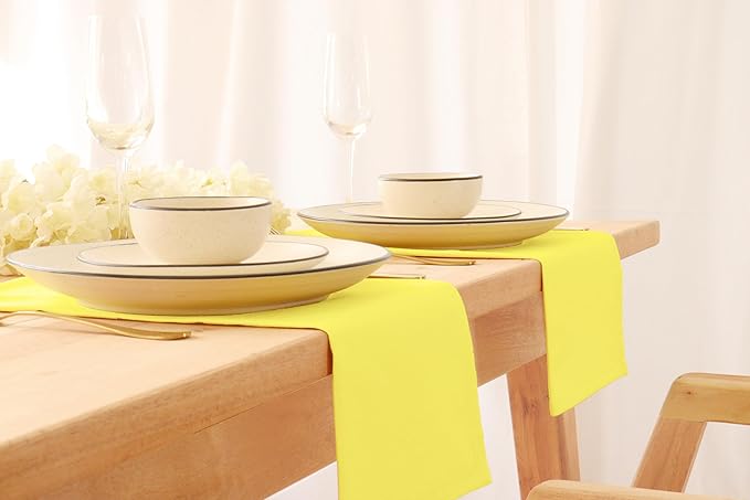 PurpleEssences Set of 12 Cloth Dinner Napkins 100% Cotton 18x18 Inch - Soft Durable Washable - Ideal for Farmhouse Party Christmas Holiday Winter - Perfect Everyday Use Table Linen - Yellow