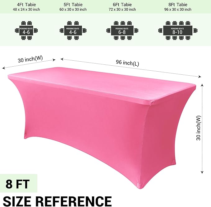 Obstal 8Ft Stretch Spandex Table Cover for Standard Folding Tables - 2 Pack Universal Rectangular Fitted Tablecloth for Party, Banquet, Events, Trade Show (Dark Pink, 96L x 30W x 30H Inches)