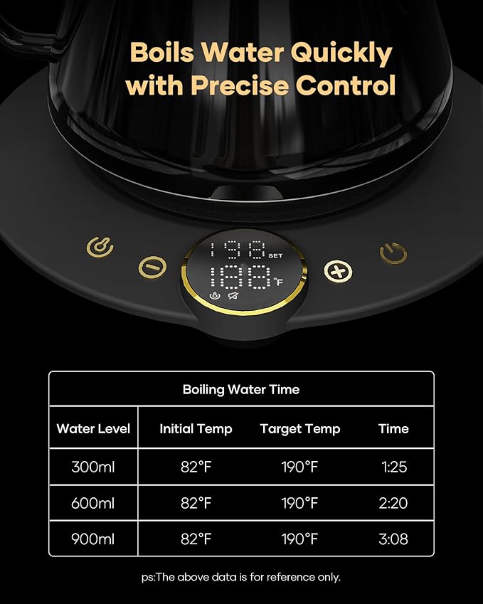 Cocinare FLOW B9 Gooseneck Electric Kettle, Precise Temperature Control for Pour-Over Coffee & Tea Brewing, Stainless Steel Interior, Rapid Heating for Boiling Water 0.9L (Soulages Black)