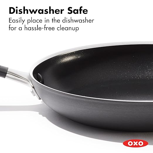 OXO Non-Stick Every Day Frying Pan Set, BPA-Free Comfort Grip Silicone Handles, Dishwasher & Oven Safe, PFAS-Free Ceramic Skillets, Black, 8” & 10”