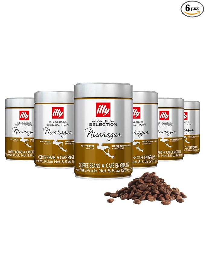 illy Whole Bean Coffee, Nicaragua Single Origin Medium Roast, 100% Arabica, Premium Italian Coffee, Ideal for Espresso, Drip, Moka and French Press Brewing, 8.8oz, 6 Pack