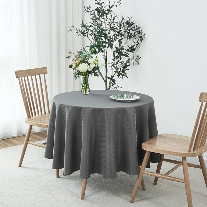 maxmill Round Weaved Texture Design Tablecloth Spill-Proof Soft Washable Table Cloth for Circular Table Cover, for Dining Room Buffet Banquet Parties Holiday Dinner, 90 Inch Charcoal Gray