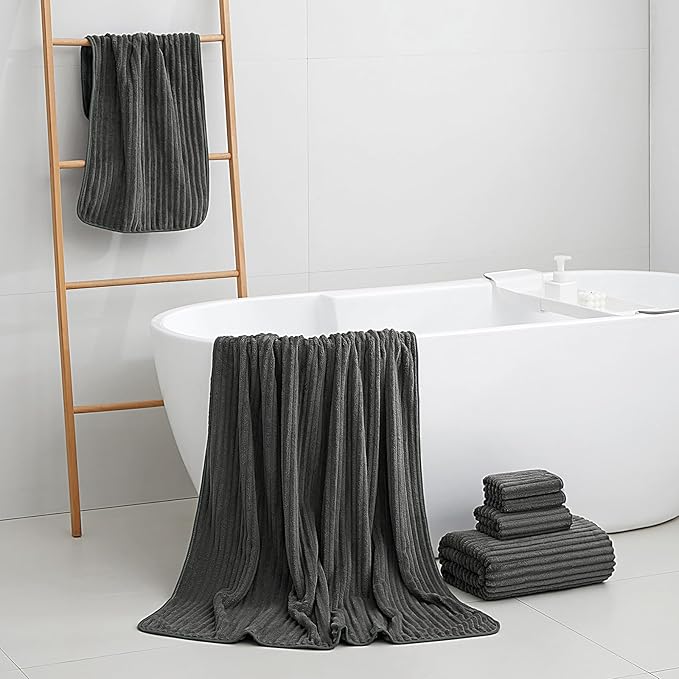 Oversized Bath Sheets 40x80 Inches Extra Large Bath Towels for Adults Super Soft Quick Dry Highly Absobent Microfiber Shower Towels for Bathroom, Pool, Gym, Yoga Towel (Charcoal Gray, 2Piece)