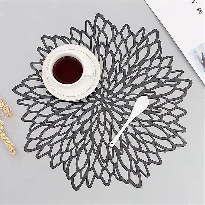 1PCS PVC Placemat for Dining Table Hollow Pad Coaster Pad Table Bowl Mat(A Black)