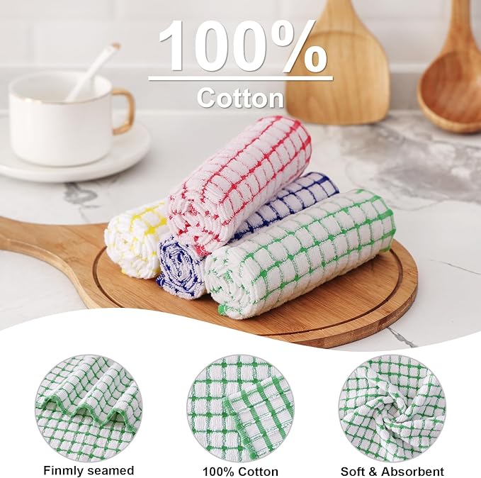 Kitinjoy Cotton 16 Pack Kitchen Towels and Dishcloths Sets, 16 x 25 Inch & 12 X 12 Inch Dish Towels Bulk, Super Soft and Absorbent Hand Towels for Kitchen Drying, Green