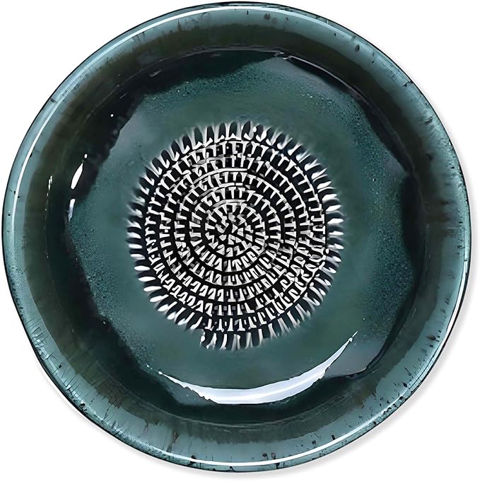Ceramic Grater Bowl, Garlice Grater Plate, Handmade Ginger Grater, Mincer Bowl for Cheese &Vegetables, Ceramic Decorative Mincer, Hand Dish for Garlic (Moss Green)