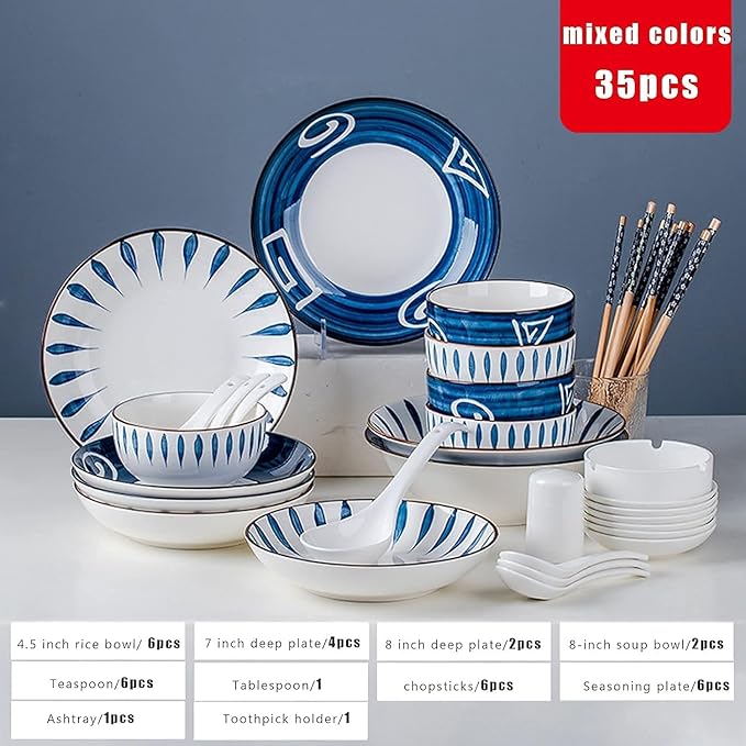 Dinnerware Set, Plates and Bowls Sets, Plates and Bowls Sets, Dishes Sets-Complete Porcelain Combination-for Home Kitchen Dining(Oracle,35 Pieces)