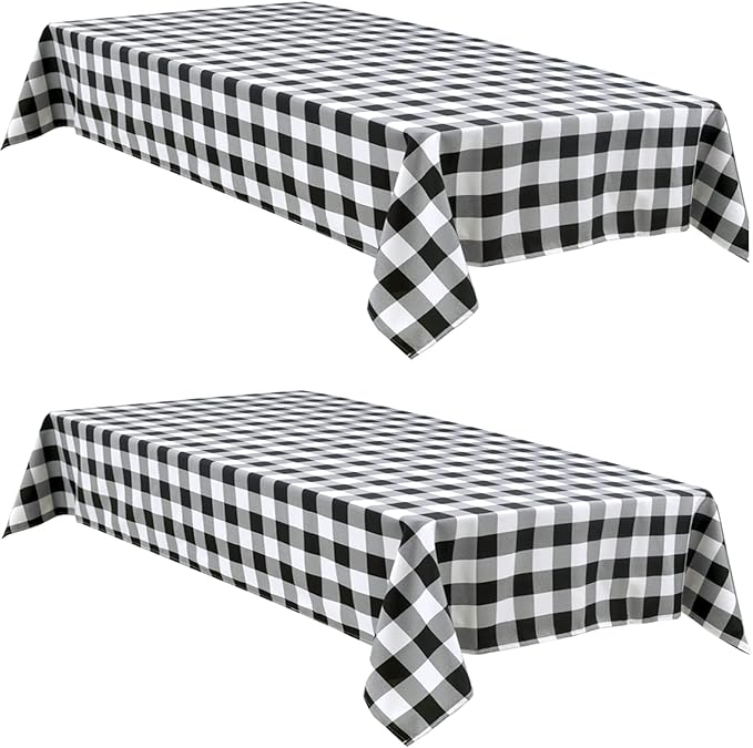 Hiasan Buffalo Plaid Tablecloth Waterproof, 2 Pack, 54 x 80 inch - Black and White Checkered Table Cloth Rectangle for Outdoor Picnic/Party/Dining