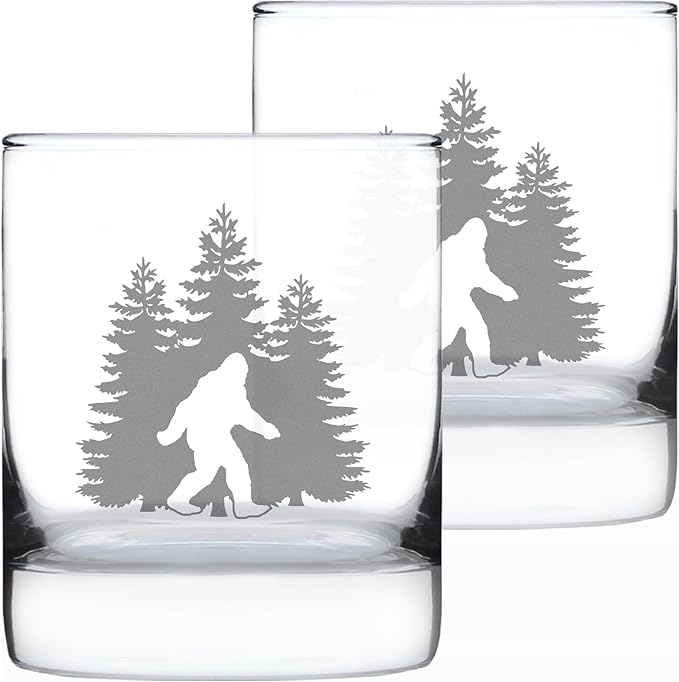 Bevvee Bigfoot Whiskey Rocks Glass - Funny Bigfoot Gifts for Sasquatch Enthusiasts - Set of 2-10.25 Oz Rocks Glasses