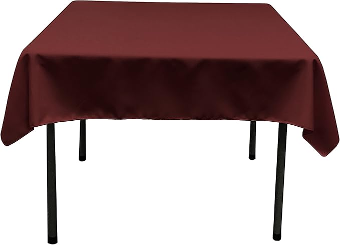 LA Linen Polyester Poplin Washable Square Tablecloth, Stain and Wrinkle Resistant Square Table Cover 52x52, Fabric Table Cloth Square for Dining, Kitchen, Party, Holiday 52 by 52-Inch, Burgundy