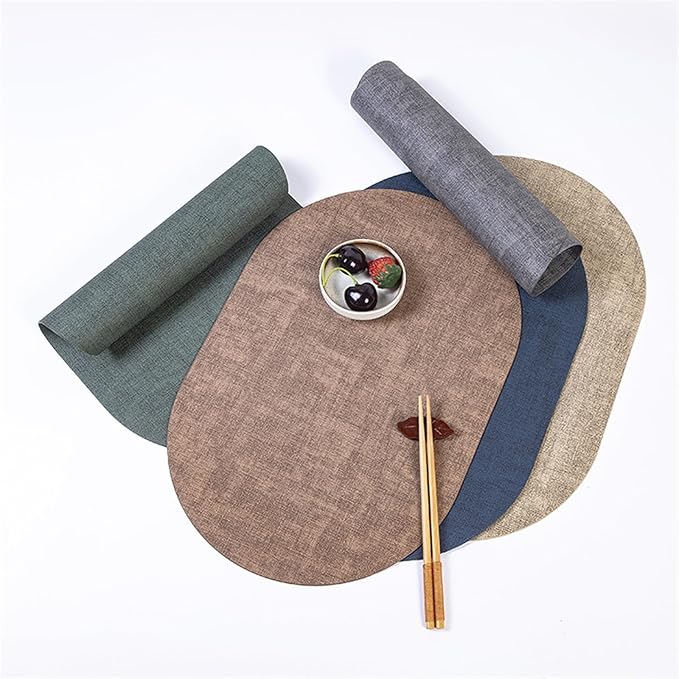 Placemats for Table Leather Western Table Mat Oil-Proof Hotel Home Dining Plate Mat Non-Slip Heat Insulation Pad(Light Blue)