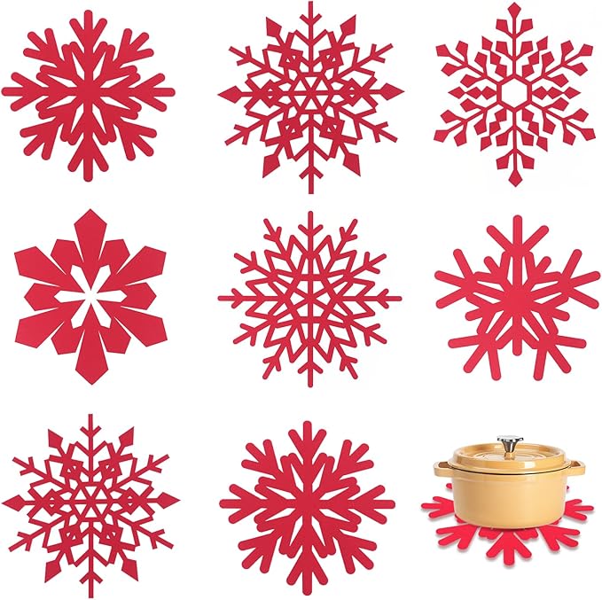 20 Pcs Christmas Felt Pot and Pan Protectors Larger & Thicker Xmas Decoration Pot Separators Pads 9/12/14/16 Inch for Stacking and Protecting Glassware, Cookware and More (Snowflake)