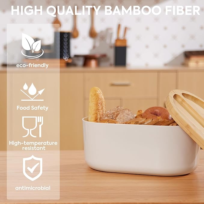 HouseJoy Large Bread Box for Kitchen Countertop,Fiber Bread Box With Thick Cutting Board Lid-Includes,White Bread Storage for Homemade Container,Corner Bread Holder for Toast Bagel Donut Cookies