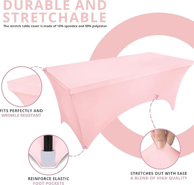 Utopia Kitchen Spandex Tablecloth 2 Pack [8FT, Pink] Tight, Fitted, Washable and Wrinkle Resistant Stretch Table Cloth Rectangle Cover for Trade Show, Weddings & Parties [96Lx30Wx30H Inch]