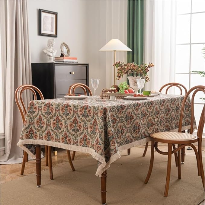 Rectangular Tablecloth Retro Tablecloth Hand-Painted Jacquard Flower Thickened Dining Table Coffee Table Cover Cloth Table Mat Tablecloth Suitable for Restaurant Camping(Style6,90 * 90cm)