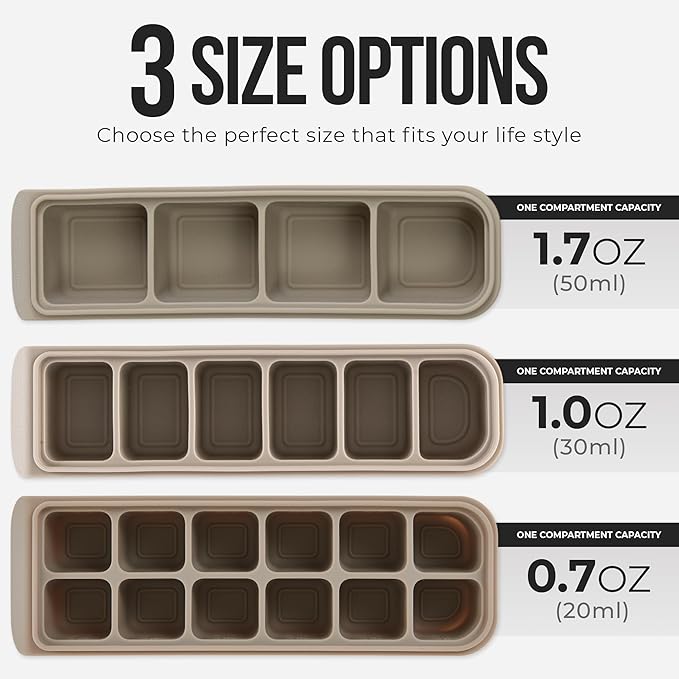 1 oz/6 Sections Silicone Ice Cube Freezer Tray with Lid, 100% Food-Grade Platinum Silicone,Leak Resistance & Dishwasher Safe for Baby Food Prep,Breast Milk,Purees - Korean Made, Gray