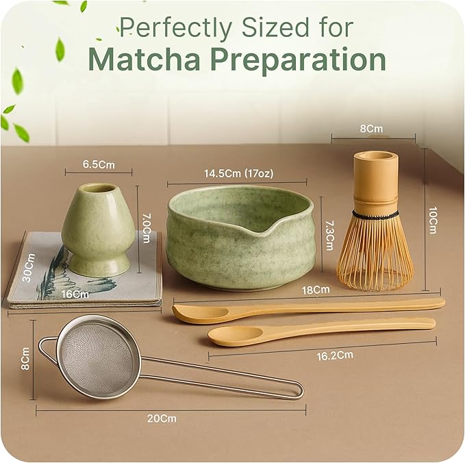 Matcha Whisk Set, Matcha Kit with Ceramic Matcha Bowl and Whisk, Japanese Matcha Set – 7 Piece Matcha Tea Set with Bamboo Chasen, Sifter, Scoop, Holder & Tea Towel, Christmas Gift for Matcha Lovers