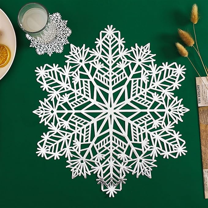 1 Pcs European Table Placemat Coaster Hollow Snowflake Shape PVC Coffee Table Mat Heat Home Decor(A Rose,38cm Placemat)