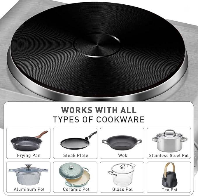 Hot Plate, CUSIMAX Electric Burner 1500W Hot Plate Cooking Single Burner Electric Stove with Heat-up in Seconds Adjustable Temperature Control Silver Stainless Steel Body, Your Kitchen Assistant