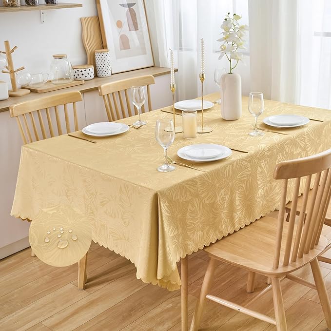 Rectangle Tablecloths 52x70 Inch Waterproof Washable Golden Oblong Table Clothes for 4 Foot Tables Leave Pattern Silky Soft Table Covers for Kitchen Dining Birthday Party Banquet Decor
