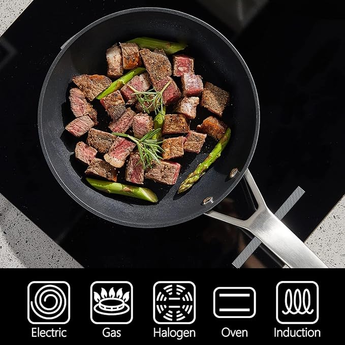 MsMk Non Stick Pans Set 7-Piece, 8, 10, 12 Inch Frying Pans and 12 Inch Induction Wok with Tempered Glass Lids, PRO Heat Distribution, Stay-Cool Handles, Oven Safe 700℉, Compatible with All Cooktops