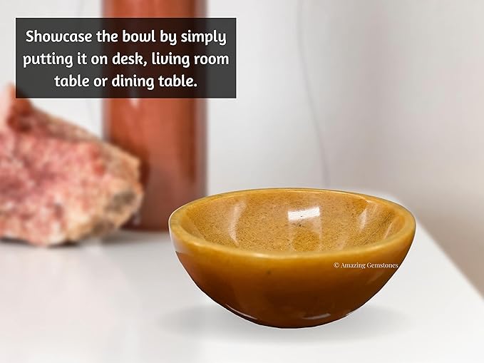 Yellow Jasper Crystal Bowl - 2 Inch Decorative Bowls for Room and Home Decor - Gemstone Healing Crystals for Elegant Display, Positive Energy Balance and Gift