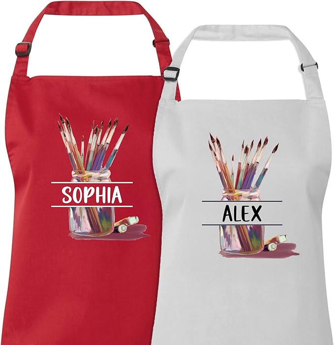 Personalized Art Apron with Pockets, Custom Name Painting Apron for Artists, Students, Teachers, Kids, Canvas, Watercolor, Acrylic, Drawing, Crafts, Classroom, Halloween, Christmas Gift
