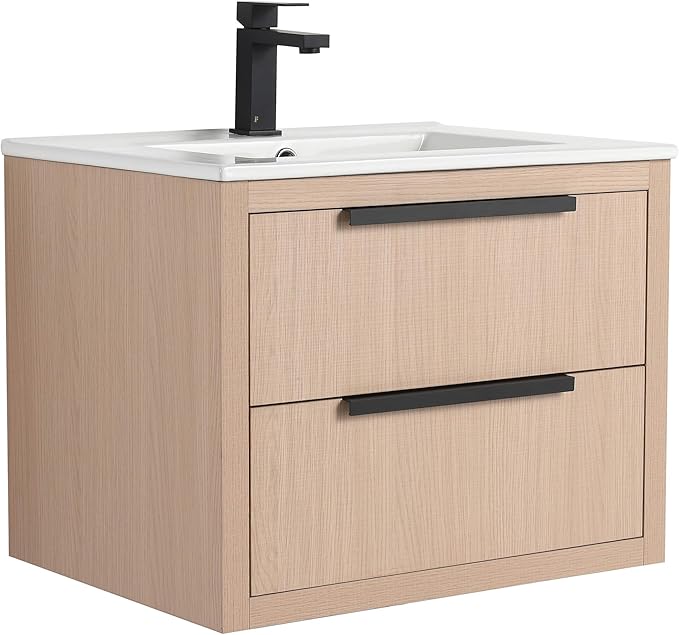 Fine Fixtures Kingsford Modern 24 Inch Bathroom Vanity with Sink, White Oak Finish, Elegant Bathroom Vanities for Modern Homes, Stylish Storage Solutions for Bathrooms