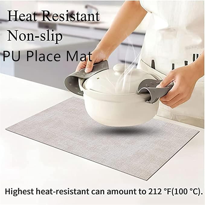 Faux Leather Heat Table Placemats Set of 1/4/6 Waterproof Wipeable Dining PU Place Mats for Indoor & Outdoor(TEX-Grey,45x30cm 4pcs)