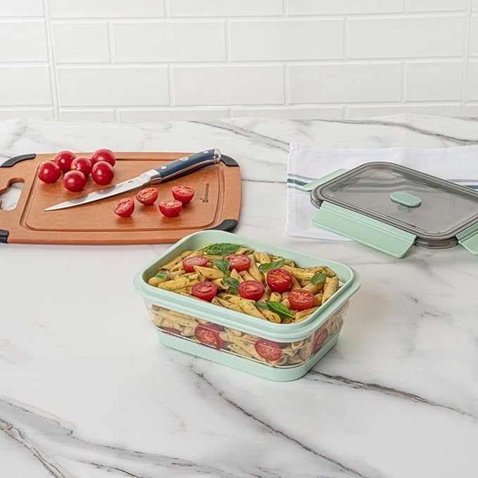 Restaurantware-Fresh Hero 40 Ounce Storage Containers, 20 Durable Airtight Food Containers - Microwavable, Freezable, Green Plastic Collapsible Container, Dishwashable, With Vented Lids