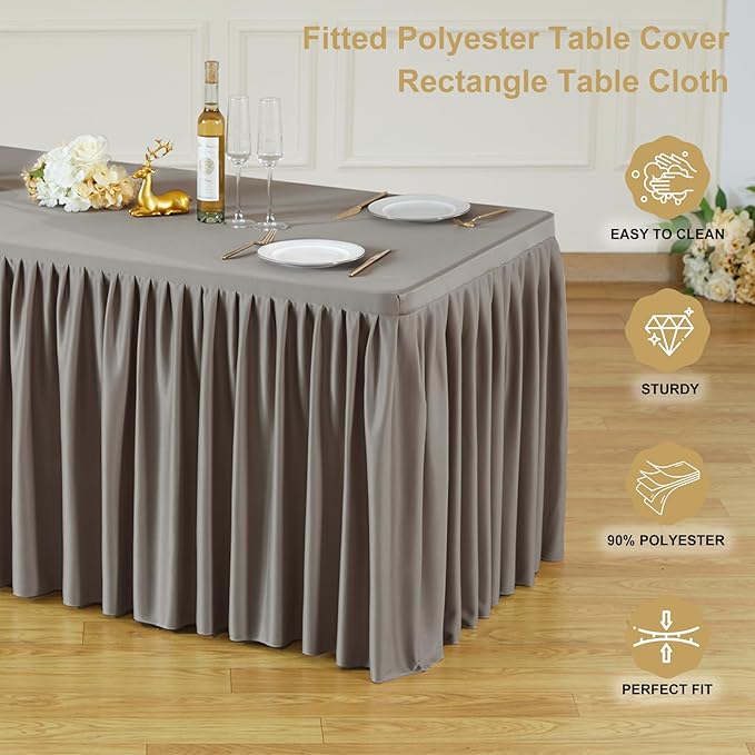 Wish Care 6 Pack Nude Brown Rectangle Table Clothes for 8 Foot Tables, Polyester Fitted Tablecloths 8ft Stretch Table Cover for Wedding, Birthday, Parties, Trade Show, Craft Show