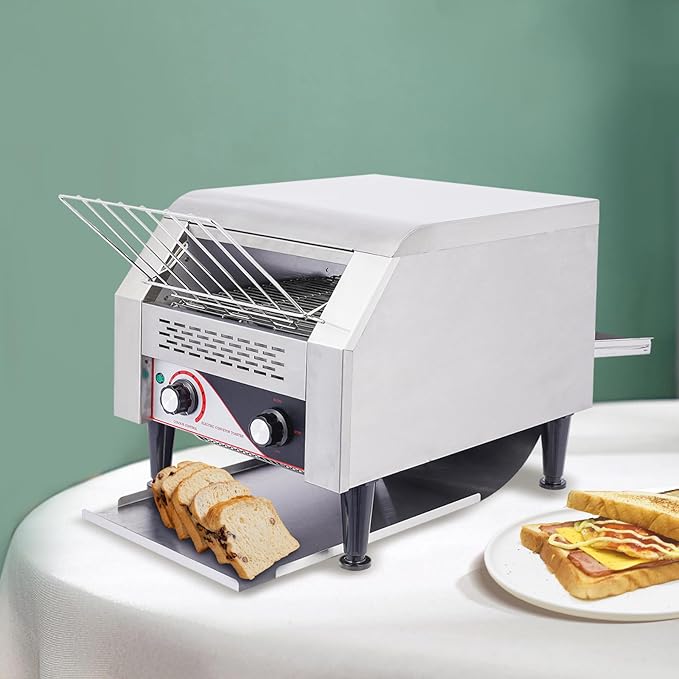 Commercial Conveyor Toaster Electric Bread Toaster for Buffet Coffee Shop Hotel Sliced Bread Doughnuts Sandwiches Baking,7 Speed & 3 Baking Modes, Front/Back Output (300 Slices/Hour)
